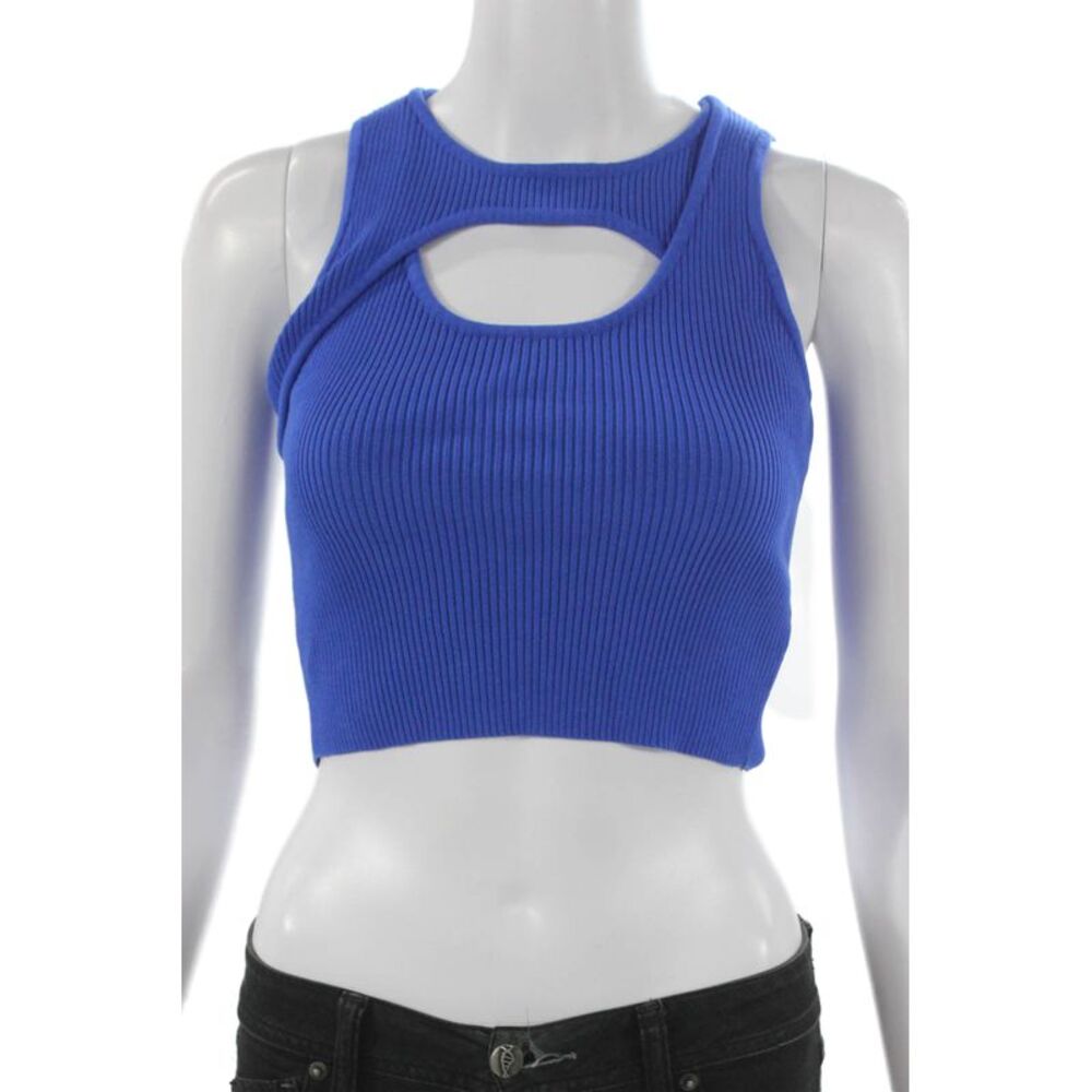 Sovere Women Cropped Knit Tank Blue Round Neck Size 8